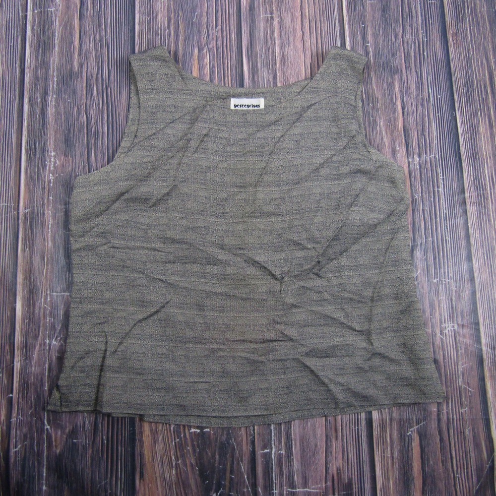 Perceptions Tank Top Women L Olive Black Textured Sleeveless Scoop Neck Shell